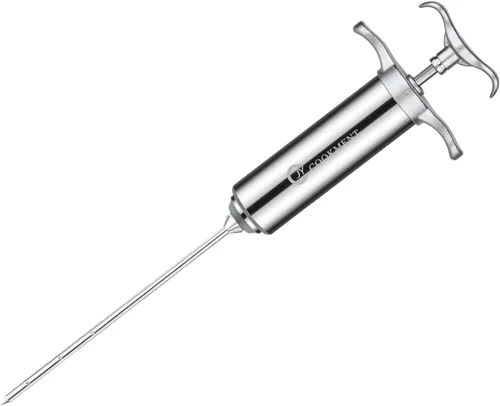 Vista 5 de JY COOKMENT Jeringa inyectora de carne 2-oz Barril sabor adobo de acero inoxidable 304 con 3 agujas profesionales 2 cepillos de limpieza y 4 anillos