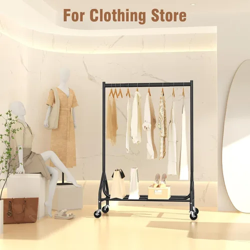 Vista 9 de EAGMAK - Perchero resistente para ropa con capacidad de carga de 420 LBS, perchero enrollable para ropa con ruedas bloqueables, perchero de metal