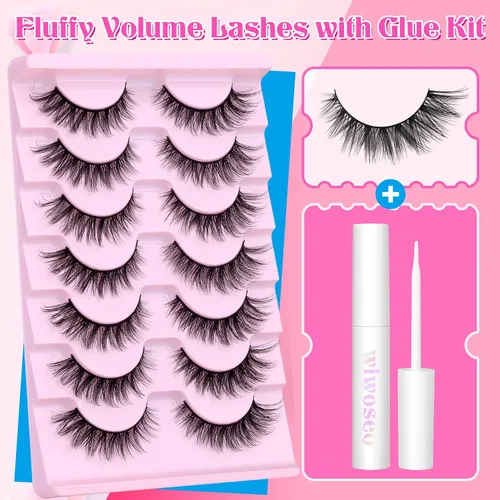 Vista 2 de Wispy Lashes Pestañas postizas de aspecto natural con pegamento de pestañas, kit de pestañas de ojo de gato, extensión de pestañas con pegamento