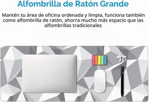 Vista 8 de Alfombrilla de mouse gris geométrica gris grande XL alfombrilla de escritorio abstracta larga extendida alfombrilla de mouse grande para accesorios