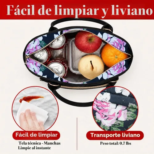 Vista 4 de iPhixx Bolsa de almuerzo aislada para mujer, bolsa de almuerzo ligera y reutilizable, lonchera para mujer con correa ajustable para el hombro, bolsa