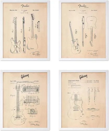 Vista 16 de Poster Master Póster de música vintage de 3 piezas, impresión de instrumentos retro, regalo para músico, amigo, guitarra eléctrica, patrón, patente