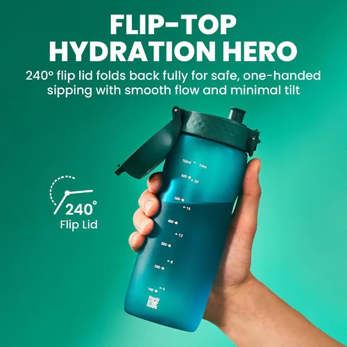 Vista 3 de Ion8 Botella de agua a prueba de fugas, 25.4 fl oz/24 onzas, color azul aguamarina, polímero reciclador resistente al olor sin BPA con tapa abatible