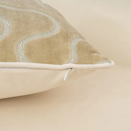Vista 4 de Yangest Funda de Almohada Decorativa Cuadrada Beige de Terciopelo Ondulado, Funda de Cojín Moderna con Cremallera para Sofá, Sofá de Dos Plazas