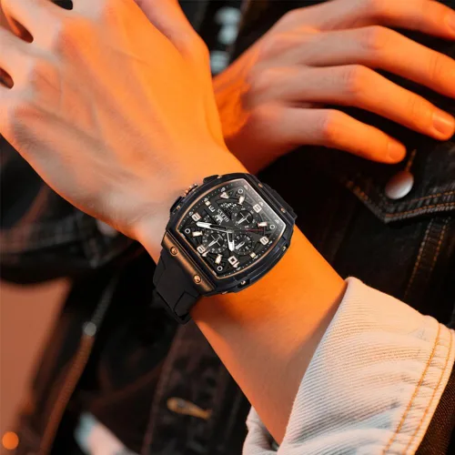 Vista 2 de OLEVS Reloj para hombre de lujo de cara grande negro relojes de pulsera de silicona cuadrado multifuncional vestido impermeable cronógrafo analógico