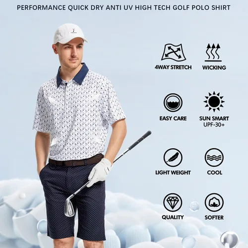 Vista 4 de Camisa de golf para hombre que absorbe la humedad, ajuste seco, estampado, manga corta, polo para hombre