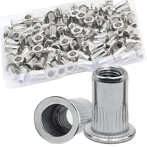 Vista 27 de Tuerca de remache de 1/4”-20 UNC, 80 piezas de acero inoxidable 304 de cabeza plana Rivnut, inserto roscado Nutsert