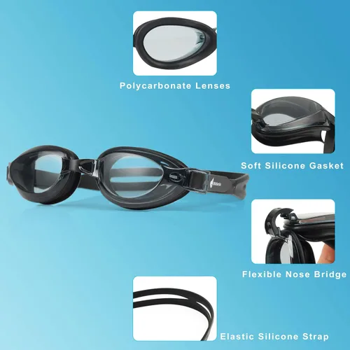 Vista 5 de Gafas de natación antivaho para adultos, gafas de natación miopía miopía para visión miopía, color negro