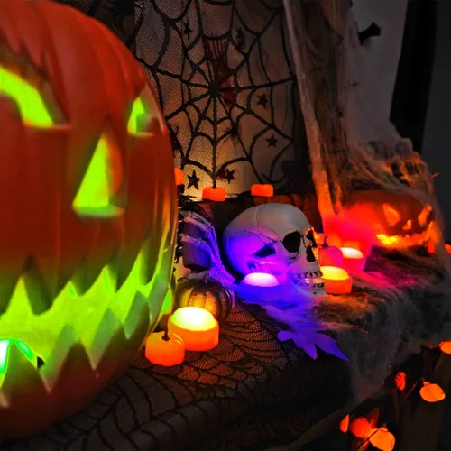 Vista 3 de Homemory Luces LED brillantes de calabaza de Halloween, cambio de color con control remoto y temporizadores, luces Jack O'Lantern funcionan