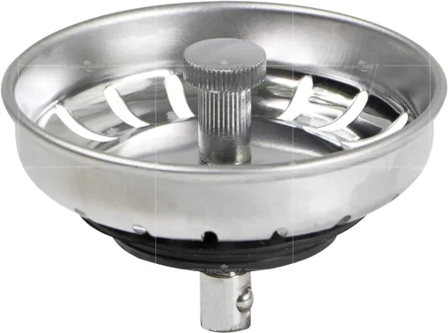 Vista 7 de Highcraft 9754JO - Colador de acero inoxidable para fregadero de cocina, repuesto para desagües estándar (3-1/2 pulgadas), tapón de goma con bloqueo
