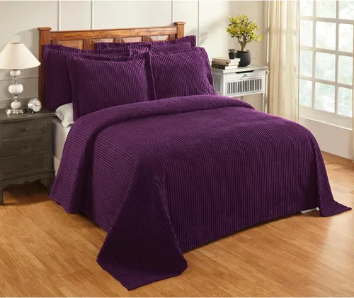 Vista 13 de Better Trends Colchas de Chenille Tamaño Individual, Azul 100% Algodón Chenille Diseño de Rayas Acolchado Cobertor Suave Liviano, 96"x110" con 1