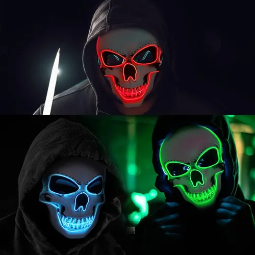 Vista 6 de Máscara de Halloween con luz LED de OceanWings para disfraces de miedo, para suministros de fiesta