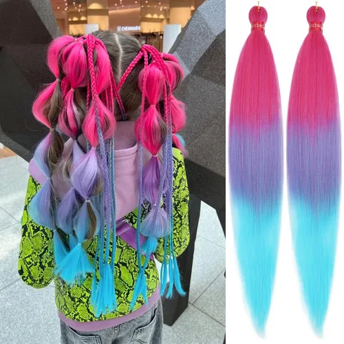 Vista 37 de Cabello trenzado verde con lentejuelas de 26 pulgadas, preestirado, trenzas de textura Yaki, extensiones de cabello pre plumadas, 3 paquetes, fácil