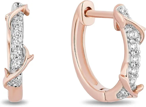 Vista 2 de Jewelili Enchanted Disney Fine Jewelry - Pendientes de oro rosa de 10 quilates de 110 quilates con diamantes redondos blancos naturales, Metal