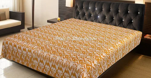 Vista 2 de Colcha acolchada tamaño Queen Kantha funda de cama india mostaza amarilla de algodón Ikat cosida a mano manta cubierta de cama