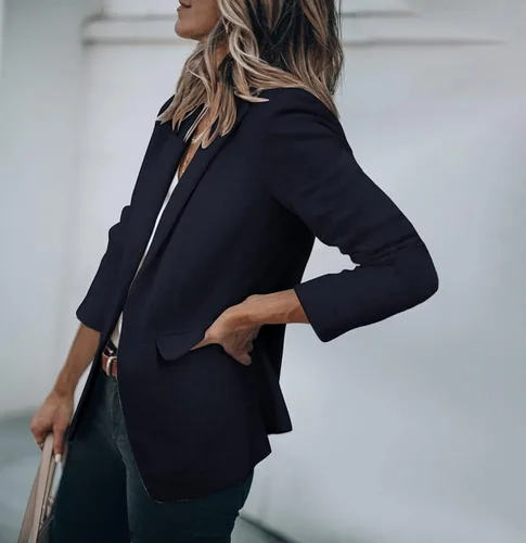 Vista 4 de Cicy Bell Blazers casuales femeninos con abertura frontal y manga larga, chaquetas y blazers para trabajo de oficina