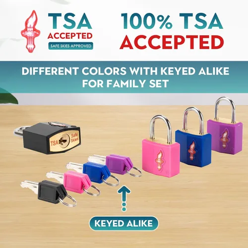 Vista 4 de Paquete de 4 mini cerraduras con llave, candado de equipaje aprobado por la TSA, cerradura de maleta aprobada por la TSA para equipaje, maleta