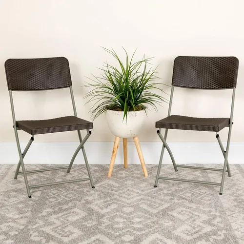 Vista 2 de Flash Furniture Silla plegable de ratán marrón serie HERCULES con marco gris