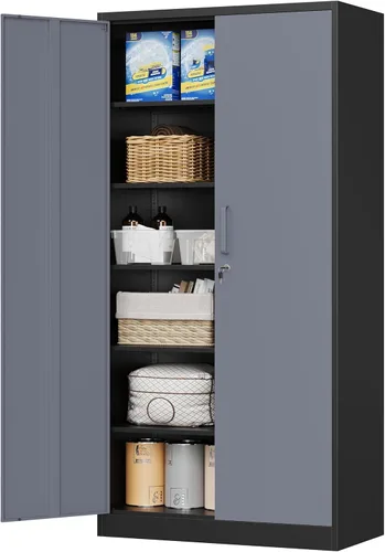 Vista 20 de MIIIKO Gabinete de Metal para Almacenamiento, Gabinete de Almacenamiento de Acero Alto con Puerta con Cerradura y 5 Estantes, Organizador de Negro