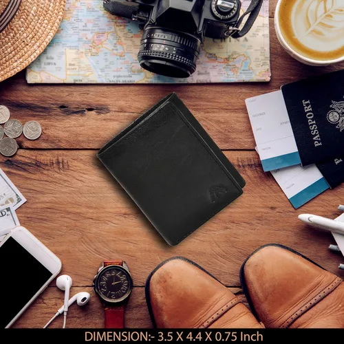Vista 60 de Cartera de cuero RFID hecha a mano para hombres, elegante cartera de bolsillo frontal triple con 2 ranuras para identificación y 9 tarjetas, Azul