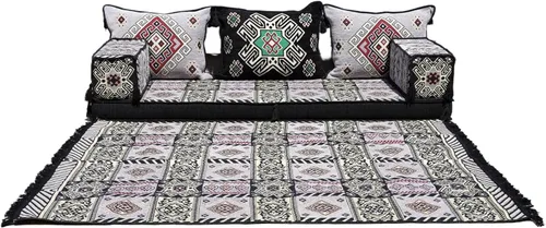 Vista 13 de arabicsofa Juego de sofá de piso árabe esquinero en forma de L - Asiento Majlis marroquí para sala de estar
