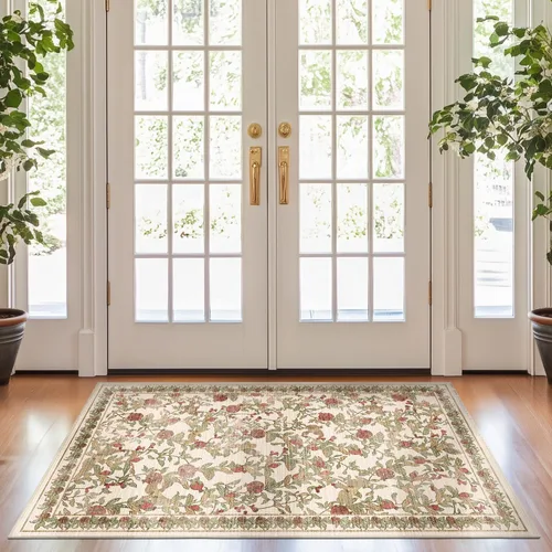 Vista 24 de jinchan Alfombra de entrada lavable vintage floral de medio círculo de 2 x Eden Azul/Verde