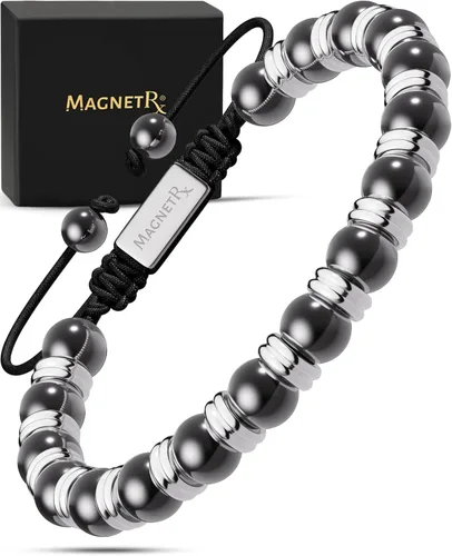 Vista 11 de MagnetRX® Pulsera de hematita y amatista, pulseras magnéticas de hematita de máxima fuerza, pulseras de cuentas moradas con cristales de amatista