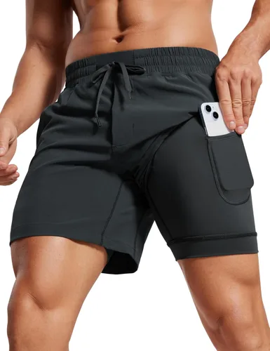 Vista 6 de CRZ YOGA Pantalones cortos de correr 2 en 1 para hombre de 5 pulgadas, forrados, de secado rápido, para entrenamiento, deportes, atletismo