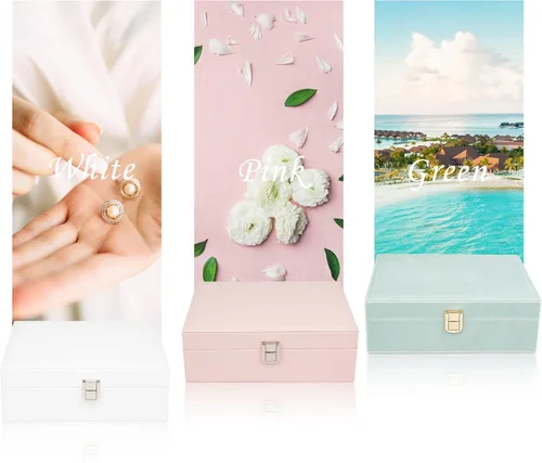 Vista 6 de Joyero organizador de 2 capas para mujeres y niñas, estuche de almacenamiento para aretes, anillos, collares, regalo para mujeres (verde)