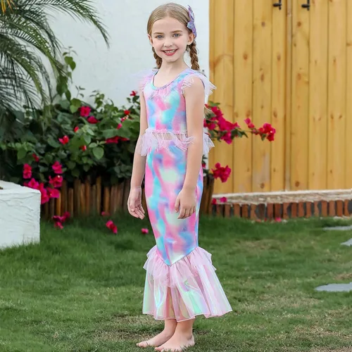 Vista 7 de Tempura Ropa de disfraz de sirena para niñas y niñas, con diamantes de imitación teñidos, falda de sirena, calzoncillos para fiestas de niños