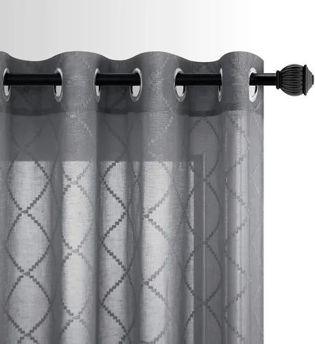 Vista 17 de KOUFALL Cortinas negras de 63 pulgadas de largo para dormitorio, juego de 2 paneles transparentes con ojales para ventana, cortinas geométricas