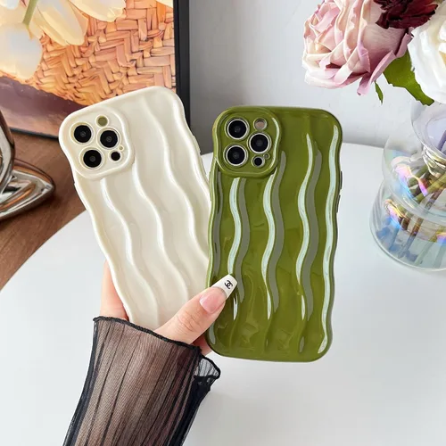 Vista 3 de Caseative Funda para iPhone 12 Pro, verde Patrón de ondulación de agua Marco de onda rizada suave