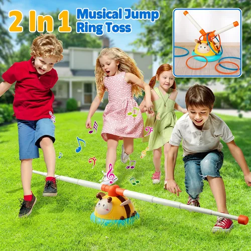 Vista 2 de Billeeit Juego de Salto y Lanzamiento de Anillos Musical 2 en 1, juguete de salto para interiores y exteriores, para niños de 4 a 8 años y niños