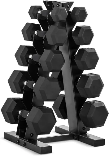 Vista 12 de CAP Juego de mancuernas hexagonales con revestimiento de goma con estante de almacenamiento, opciones de 100 a 210 libras, almacenamiento compacto