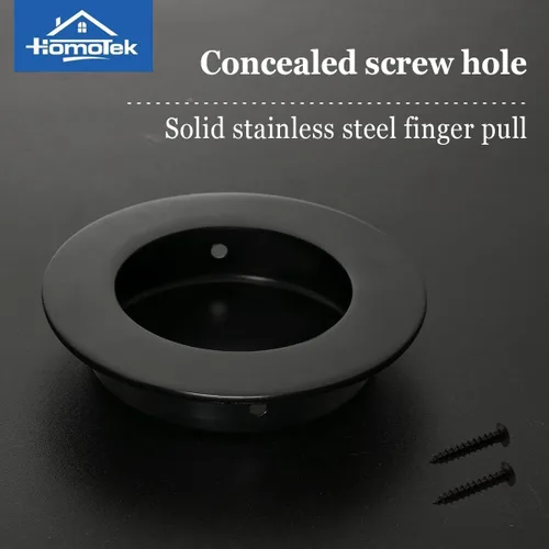 Vista 2 de HOMOTEK Paquete de 2 Manijas Redondas Deslizantes para Puerta de Armario Diámetro 2-1/2 pulgadas (65mm) Tiradores Empotrados Negros de Bolsillo