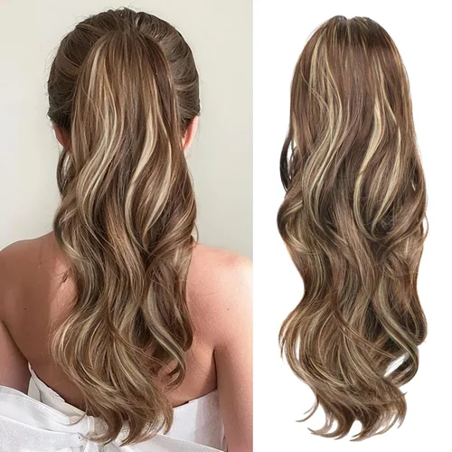 Vista 20 de Extensión de cola de caballo rubio, extensión de cola de caballo con cordón de 20 pulgadas para mujeres, extensiones de cabello de cola de caballo