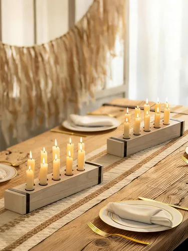 Vista 8 de NUPTIO Candelabro de madera para centro de mesa: candelabro cónico de 16.5 pulgadas de largo - Portavelas de granja para Navidad, hogar, comedor