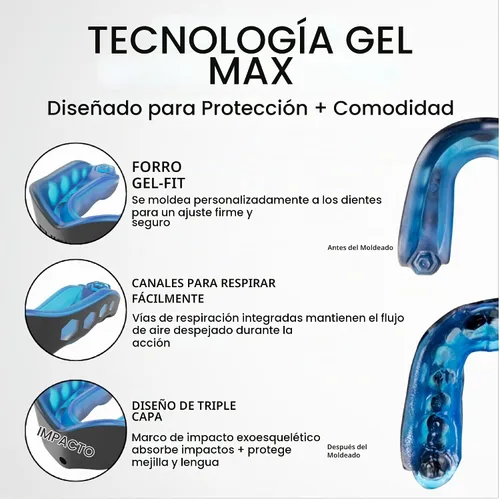 Vista 2 de Shock Doctor Gel Max Power Carbon - Protector bucal convertible Blanco/Oro Lux