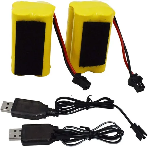 Vista 5 de Blomiky Paquete de 2 baterías F3 4.8V 700mAh AA Nicd tipo cuadrado SM-2P enchufe y cable USB para HY800 F1 F3 RC barco y RC Bus RC Autobús escolar