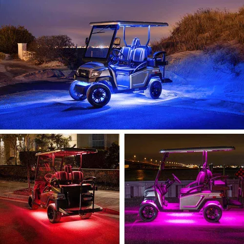 Vista 4 de LEDGlow Kit eléctrico de 12 piezas LED de millones de colores de 12 V-72 V para carrito de golf de 4 plazas, toldo para pozo de rueda y luces