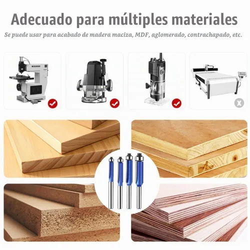 Vista 5 de Wolfride Juego de 4 brocas de enrutador de corte a ras 1/4 pulg. con cojinete superior Broca de enrutador de corte a ras con cojinete superior