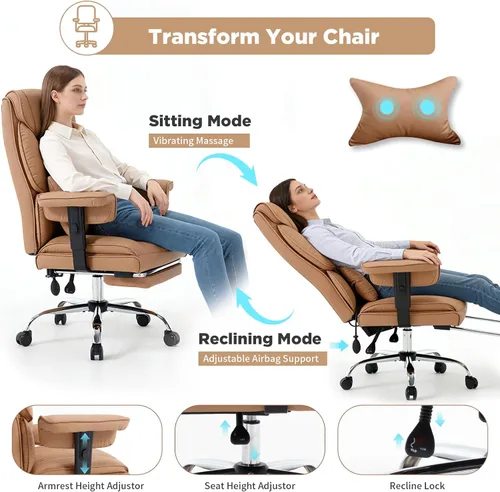 Vista 4 de Silla de escritorio de oficina reclinable de masaje grande y alta de 500 Marrón (Cocoa Brown)