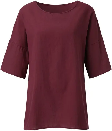 Vista 5 de Ceboyel Cotton Linen Tops for Women 34 Sleeve Crewneck Tunic Blouses Dressy Causal Gauze Shirts Ladies Summer Clothing 2025