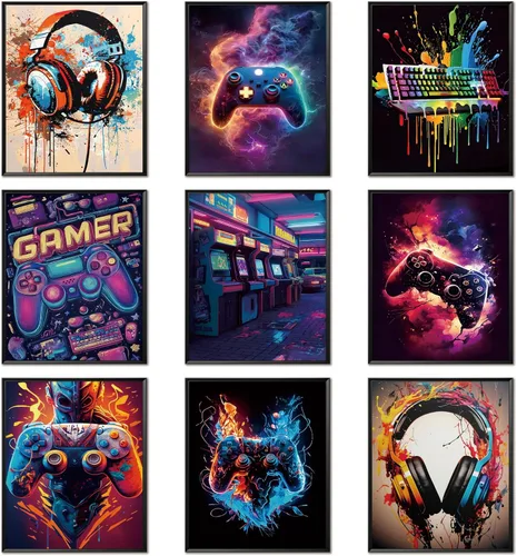 Vista 11 de ARKZSHO Juego de 9 impresiones en lienzo para pared de Halloween, pintura oscura de academia, pintura estética gótica espeluznante para galería