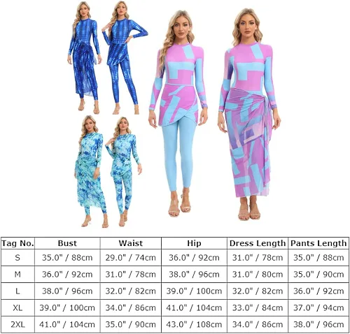 Vista 7 de IMEKIS Women Burkini Swimsuits Modest Muslim Swimwear Islamic Long Sleeve Full Cover Swim Pants Rash Guard Sarongs Cover Ups