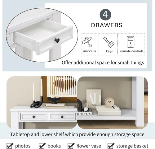 Vista 4 de Merax Sofa Table with Storage Drawers and Bottom Shelf, Rustic Console Table with Thickened Legs, Long Entryway Table for Hallway & Living Room