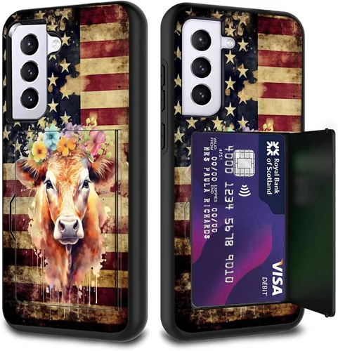 Vista 80 de Funda híbrida de doble capa con función atril para Samsung Galaxy A16 5G de 6.9 pulgadas, diseño de vaca con bandera estadounidense