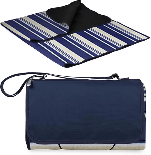Vista 13 de Manta de picnic para exteriores Picnic Time Tote, tamaño XL, color azul a rayas Tartán negro