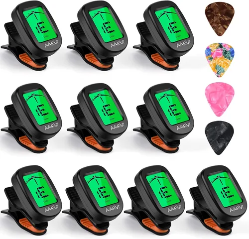 Vista 8 de AARVI Afinador de guitarra con clip para todos los instrumentos, guitarra acústica/eléctrica, ukelele, bajo, violín, banjo, pantalla LCD grande