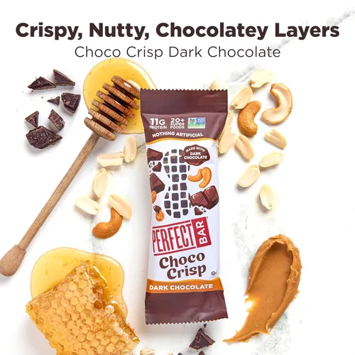 Vista 5 de Perfect Bar Choco Crisp, Barra de Proteína de Chocolate Oscuro con Mantequilla de Nueces, Snack de Proteína, Sin Gluten, Sin Soja, Sin OMG, Sin